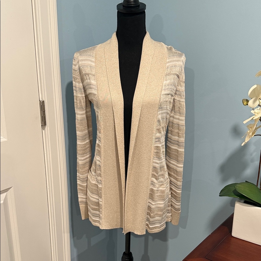 White House Black Market Cream and Gray Cardigan